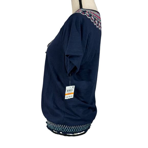 Style & Co Small Peasant Top Embroidered Tasseled Keyhole Cap Sleeve Stretch New - Picture 5 of 8